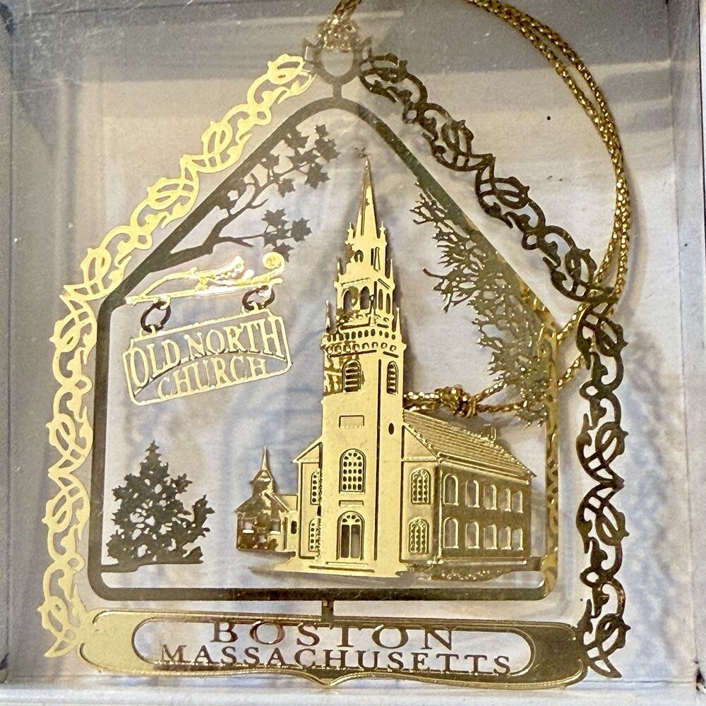 Boston Massachusetts 24K Gold Flashed Brass Christmas Ornament Old North Church - Picture 2 of 9